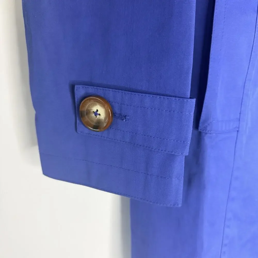 Michael Kors Trench Coat Womens M Blue Cobalt Mid Length Lined Button Front